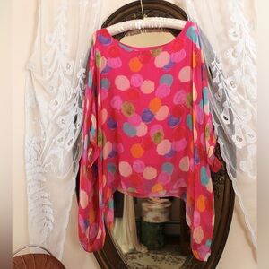 Mariel Made in Italy Silk Blend Polka Dot Dolman Sleeve Poncho Top